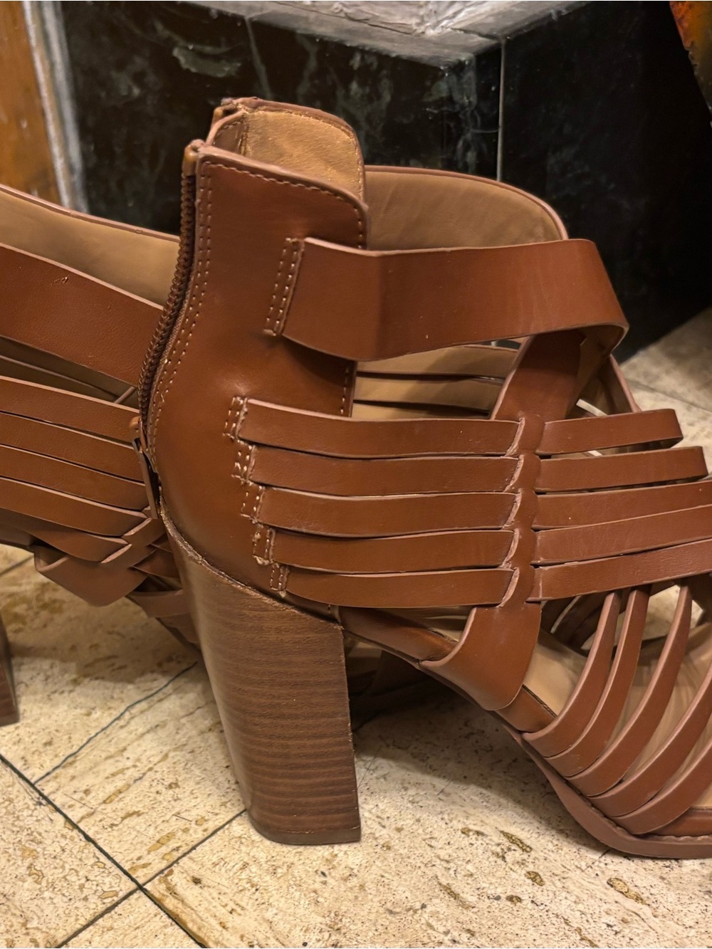 Women's Brown Strappy Block Heel Sandals